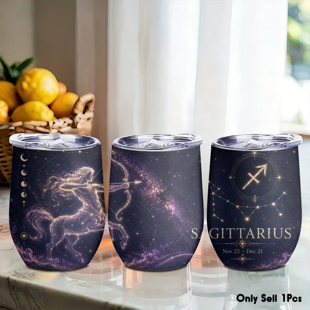 1-6 Simple Twelve Zodiac Signs Vacuum Flasks 12oz Eggshell Cup with Lid, Portable Coffee Cup for Travel Office Mug