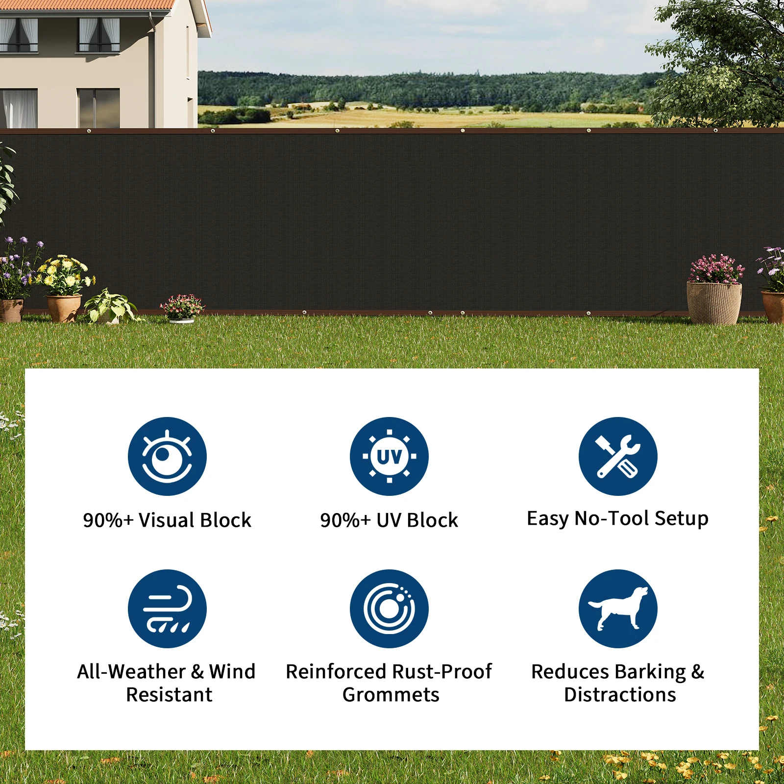 6x50 FT Black Privacy Screen Fence HDPE 170 GSM Garden Privacy Net Heavy Duty Outdoor Windscreen Mesh Shade Net Fence Cover Panel for Patio Balcony Backyard Pool Yard Porch Deck Chain Link Railing Fence Screen Wind Blockage