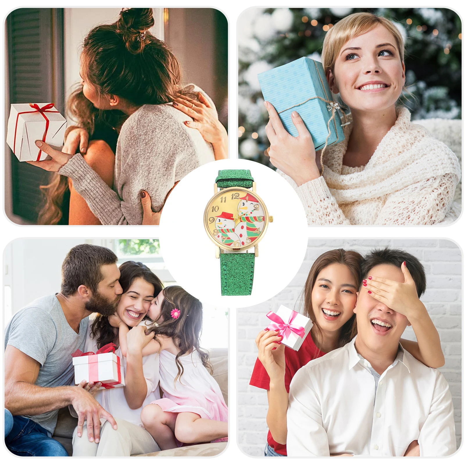 Orologio da polso elegante con motivo pupazzo di neve di Natale, cinturino regolabile, colore brillante, orologio per l'apprendimento del tempo