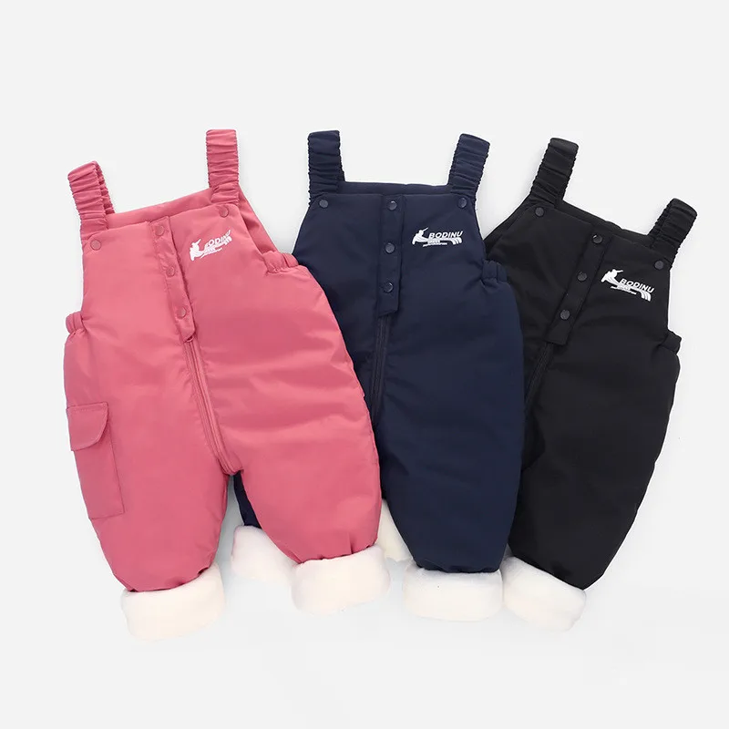 Girls Boys Warm Overalls 2023 Winter Children Thick Pants Baby Girl Jumpsuit For 1-4 Years High Quality Kids Ski Down Overalls