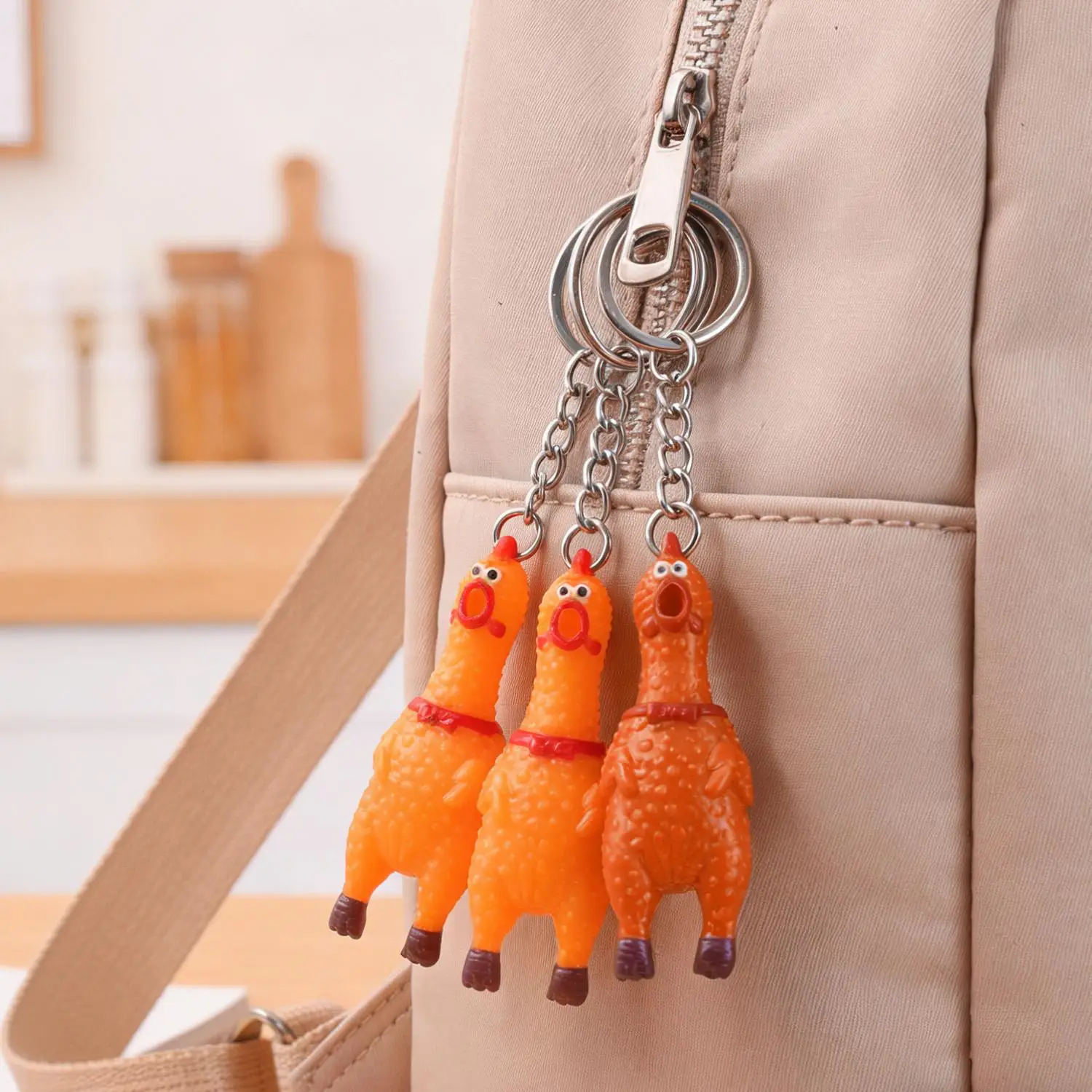 1/10pcs Creative Yellow Shrilling Chicken Charms Keychain Funny Rubber Squeeze Screaming Chicken Key Chains Bag Pendent Keyrings