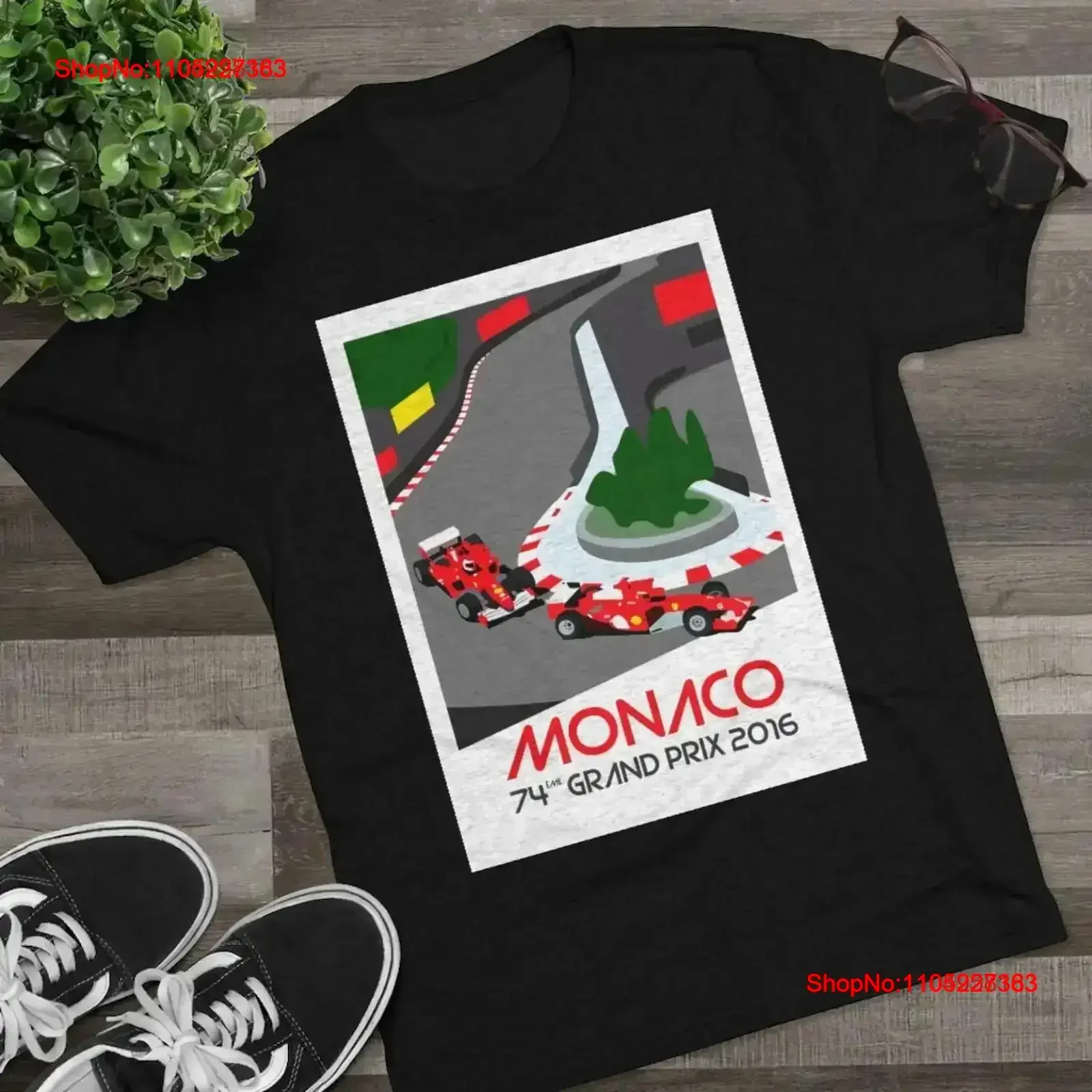 موناكو الجائزة الكبرى 2016 ملصق تصميم ثلاثي مزيج طاقم تي شيرت خمر غسلها قليلا مصمم الملابس لينة الأزياء امتدت