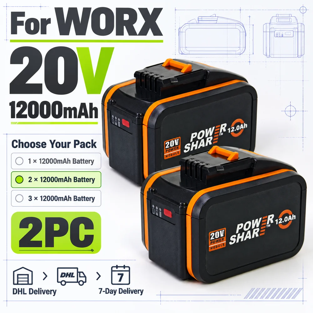 Image of 20V 12Ah / 8,0Ah Ersatzakku für WORX WA3550 WA3550.1 WA3551 WA3551.1 WA3553 WA3553.1 WA3560 WA3561 WA3570 WA3641 WX390 WX176 Orange-Shell