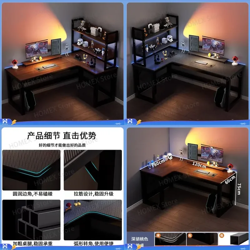 Corner Computer Desk Gaming Table with Bookshelf Double Desktop Workstation Home Office Furniture L Shaped Writing Desk