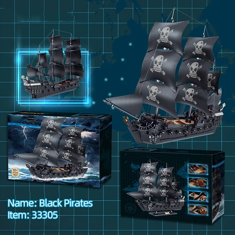 3839 قطعة سفينة القراصنة اللؤلؤة السوداء اللبنات العاصفة شبح نموذج باخرة الجمعية ألعاب الطوب سطح المكتب الديكور هدايا عيد الاطفال