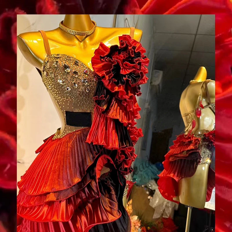 Latin Dance Competition Clothing High-end Custom Professional Cha Cha Tango Dance Competition Clothing Safflower Wave Skirt