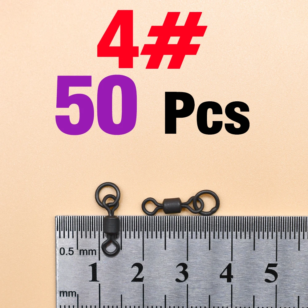 MNFT 50 Stück Micro Flexi Hakenwirbel 4 Größen, Karpfenangeln Mini Ringhakenwirbel, Terminal Angelzubehör