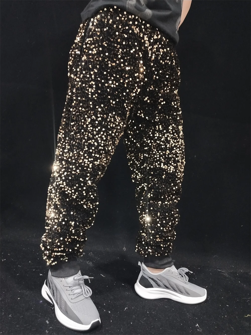 Men Bar Nightclub Sequins Pants Silver Blue Double Sided Flip Loose Casual Trousers Dancer Team Hip Hop Party Dance Costume