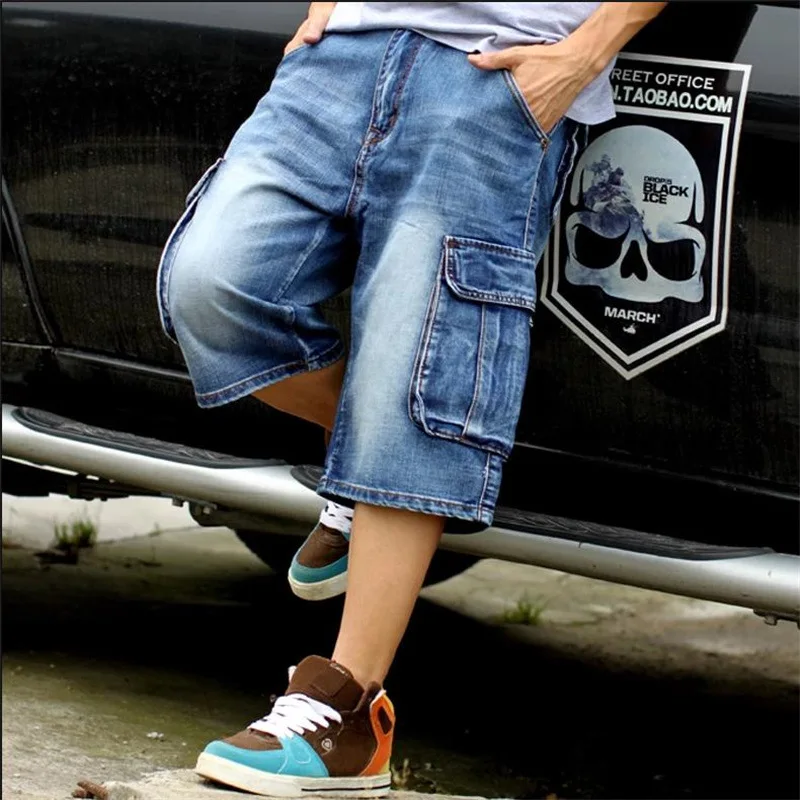 2026 Summer new elastic American retro multi -pocket tools for denim shorts, men's pants pants loose, large size three -color