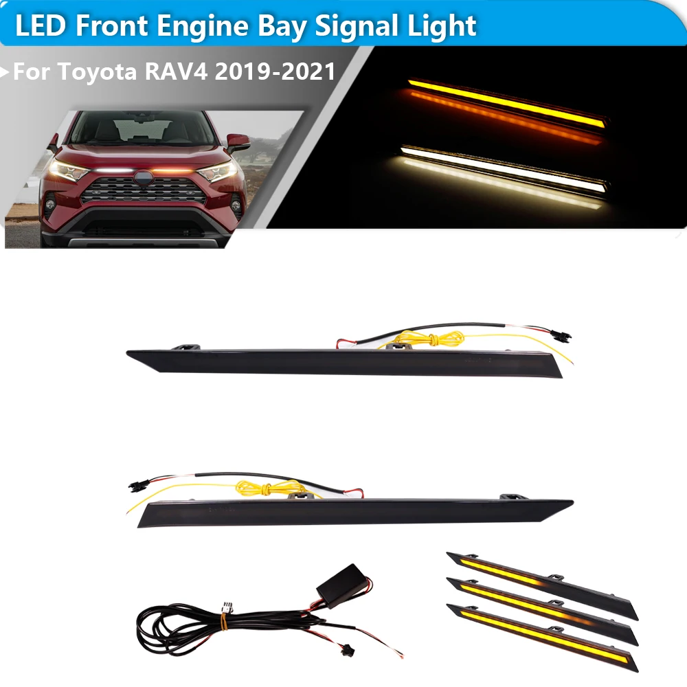 

2pcs Grille light LED Daytime Running Lights For Toyota RAV4 Car Engine Hood Vent Cover Decoration DRL and Turn Signal Lamp 19+
