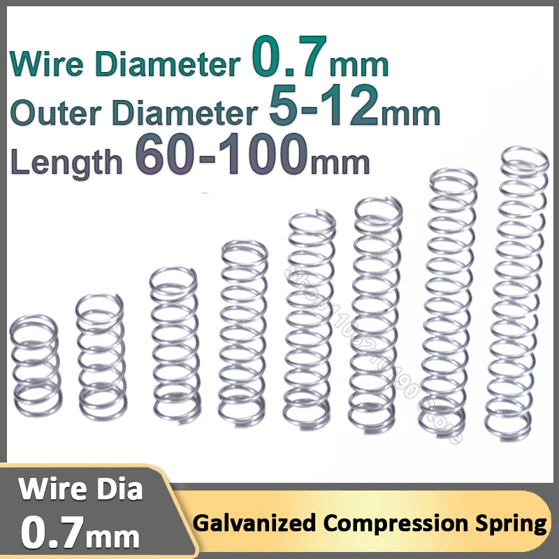 0.7mm Compression Spring Miniature Coil Galvanized Compressed Return Spring Release Pressure Springs OD 5-12mm Length 60-100mm