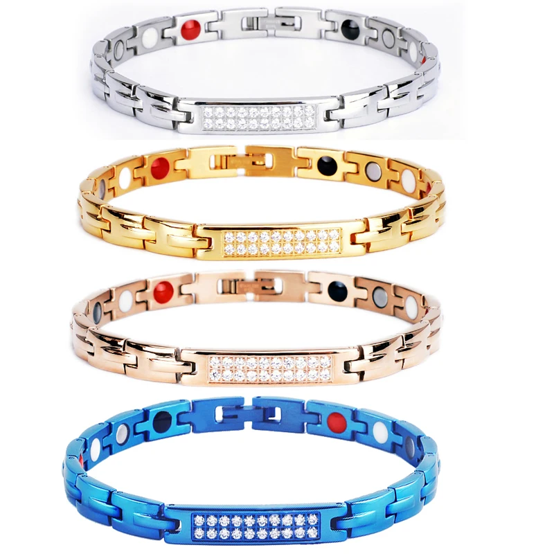 Womens CZ Crystal Titanium Magnetic Therapy ID Bracelet Adjustable Therapy Pain Relief Arthritis Bracelets