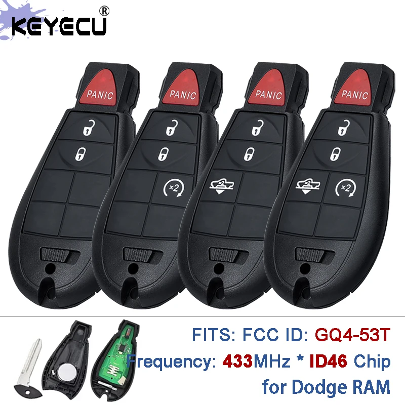 KEYECU 433MHz ID46-PCF7961A Chip GQ4-53T 56046953 68159655 Fobik Remote Car Key for Dodge RAM 1500 2500 3500 4500 2013-2018