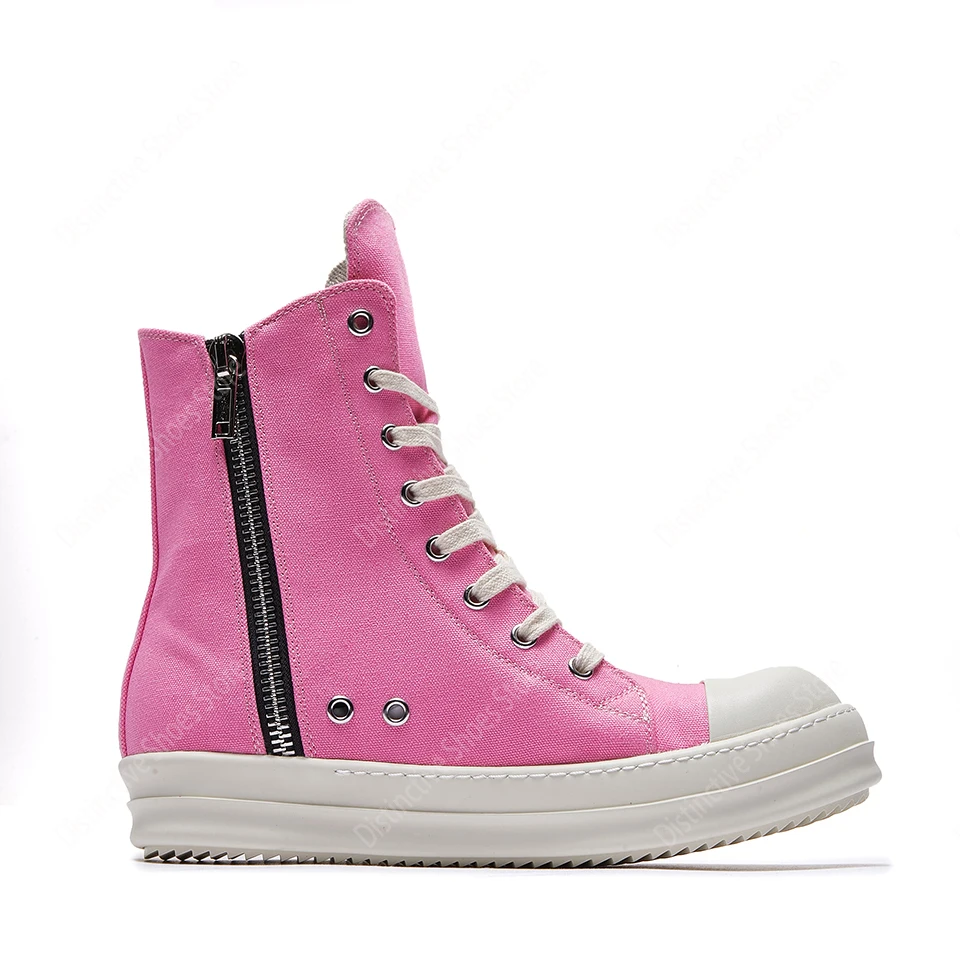 

Brand Ro Men Shoes Casual Pink Canvas Shoes High Top Women Sneakers Quality Classic Ankle Boot Designer Zipper Luxury Flat Shoes