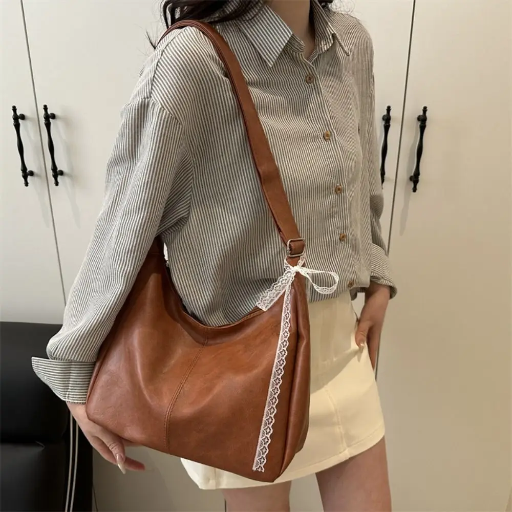 

Casual Vintage Shoulder Bag PU Leather High-Capacity Cross Body Bag Commuting Solid Color Tote Bag for Lady/Girls