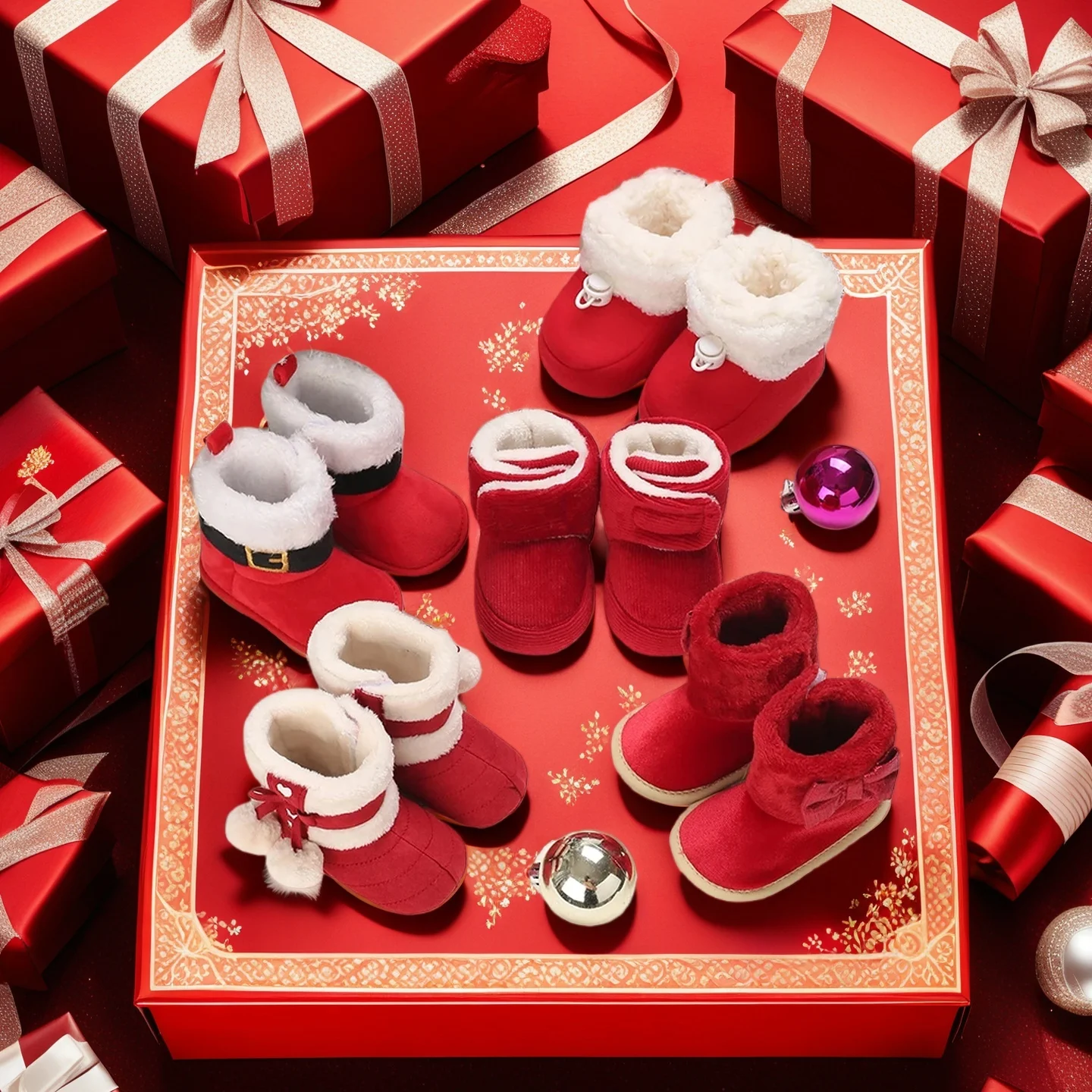 

Christmas Winter 0-18M Newborn Boots Santa Claus Foot Socks Baby Christmas Boots Cute Snowflake Santa Claus Design Winter Warm