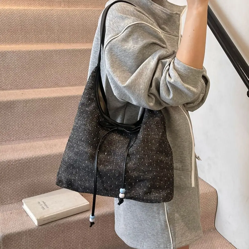 

Fahsion Versatile Denim Axillary Bag Cloth High Capacity Bow Shoulder Bags Leisure Commuting Canvas Tote Bag Ladies