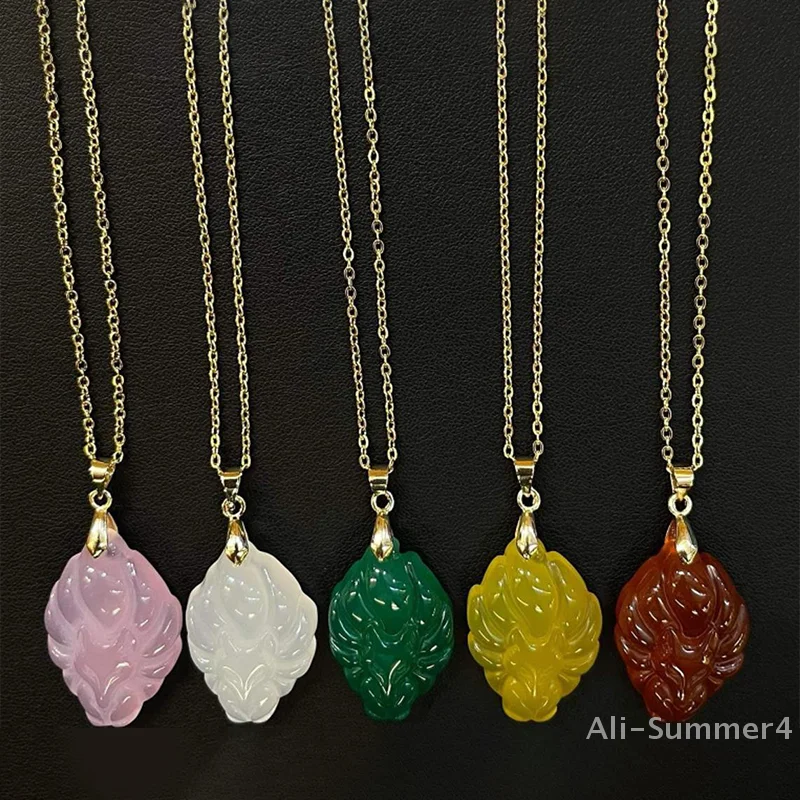 تسعة الذيل الثعلب سلسلة بدلاية قلادة للجنسين الصينية الحيوان منحوتة باليد الثعلب الرجال النساء محظوظ المجوهرات هدية #4