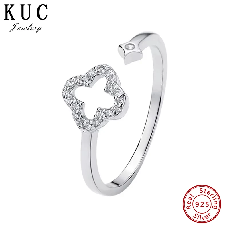 

Кольцо из стерлингового серебра 925 пробы с оригинальным сертификатом, полое, в форме четырехлистного клевера, для женщин, роскошное, бесплатная доставка, ювелирные изделия