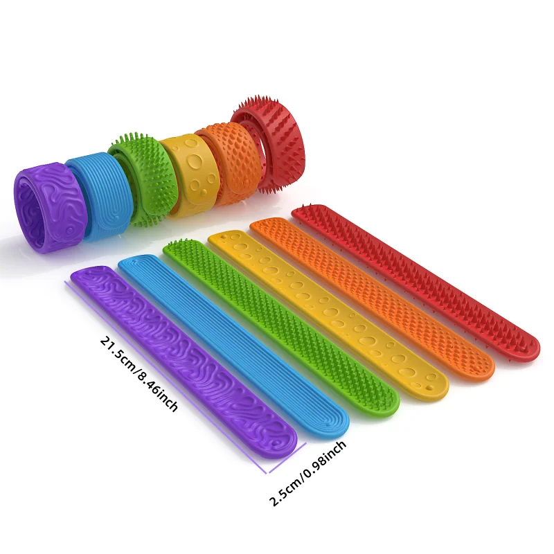 6 sztuk bransoletek slap z teksturowanego silikonu, zabawki antystresowe, sensoryczne zabawki dla dzieci, zabawki fidget dla dorosłych, niezbędne na biurko, do podróży
