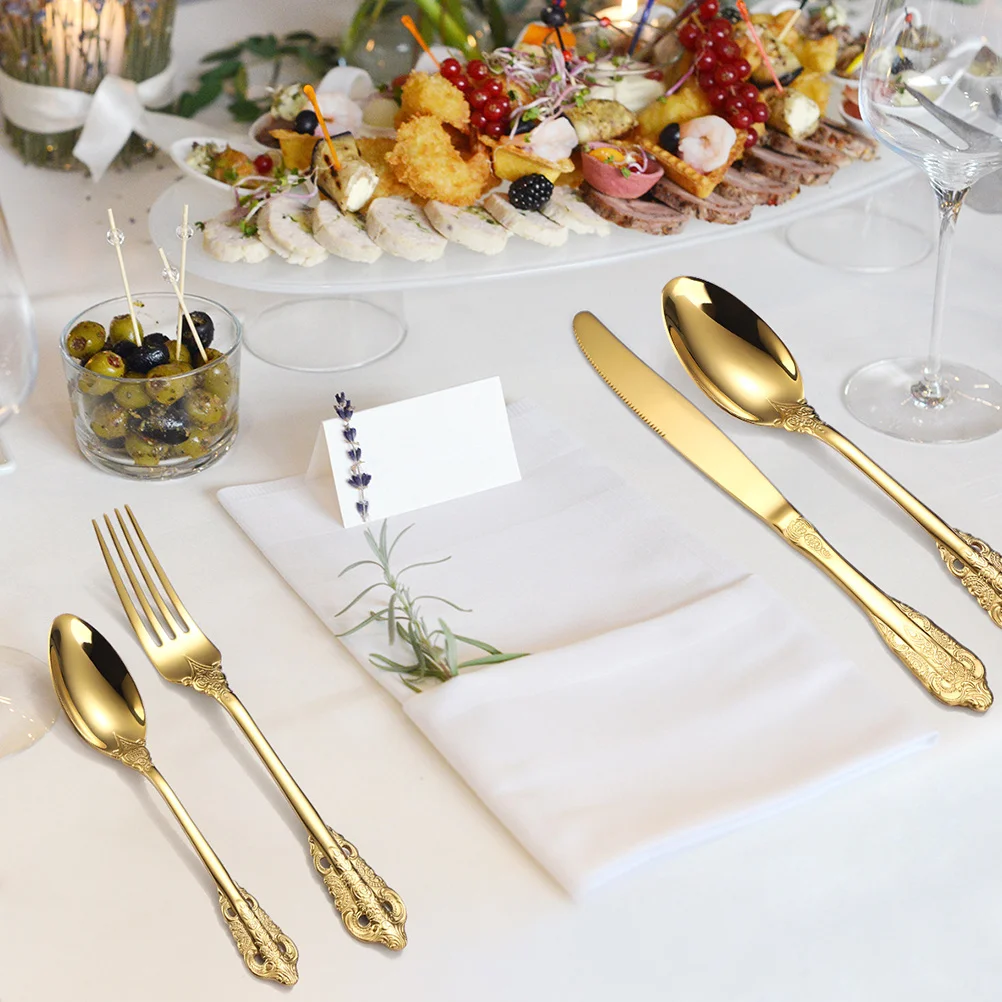 1Set Vintage Embossed Stainless Steel Tableware Classic Modern Design Flatware for Home Party Wedding Dinner
