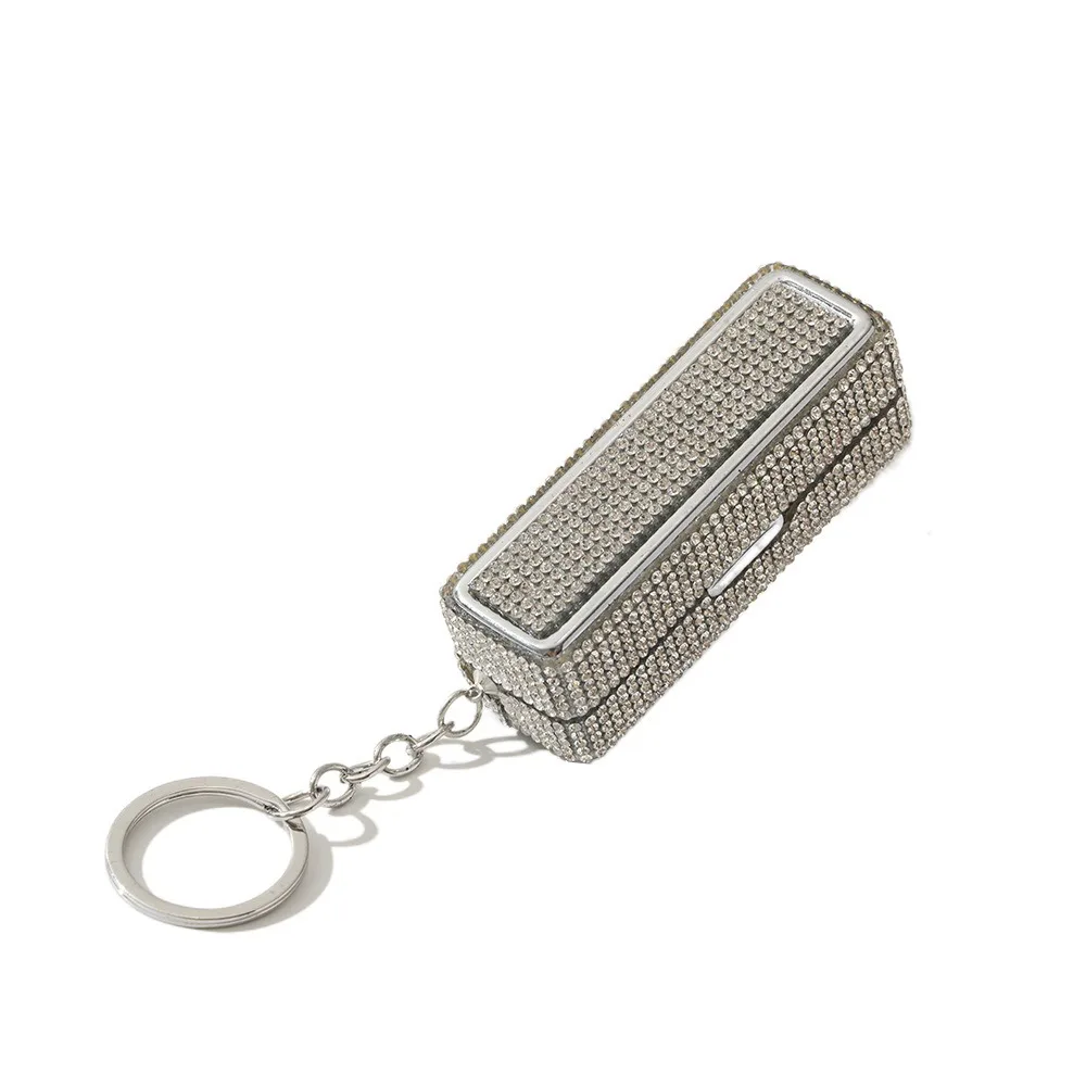 

with Mirror Rhinestone Lipstick Box Keychain Bling Lip Gloss Storage Case Multi-funcrtional lightweight Portable Lipstick Holder