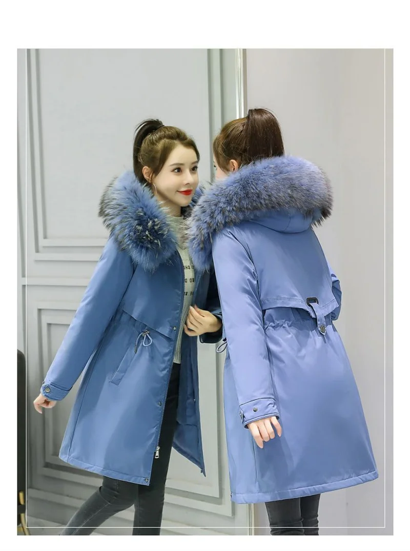 New Winter Jacket Women's Parkas Thick Warm Fur Lining Long Parka Female Hooded Padded Coat Outwear Female Windbreakers 6XL