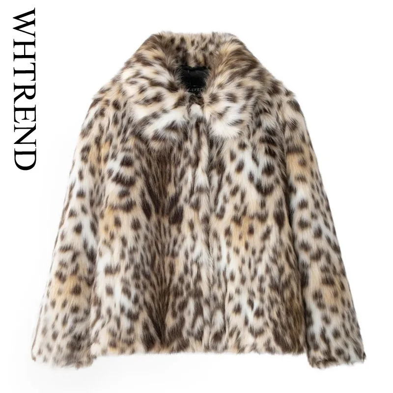 

WHTREND Autumn Winter New Leopard Print Faux Fur Coat For Women Loose Turn-Down Collar Fashion Jacket Coats WH2201