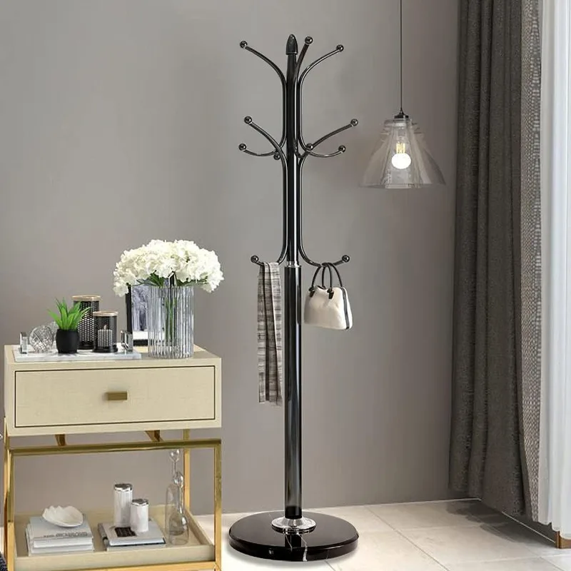 Metal Coat Rack Stand with Natural Marble Base, Free Standing Hall Tree with 12 Hooks for Hanging Scarf, Bag, Jacket