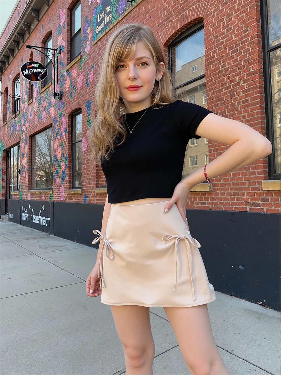 Suave sólido mini saias femininas em camadas plissado cordão saia bonito feminino elegante artístico retalhos apliques versátil clássico