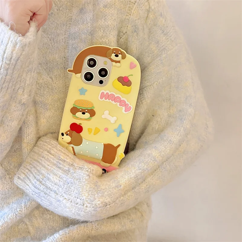 Cute Burger Skateboarding Sausage Dog Phone Case For iPhone 11 12 13 14 15 16 pro max