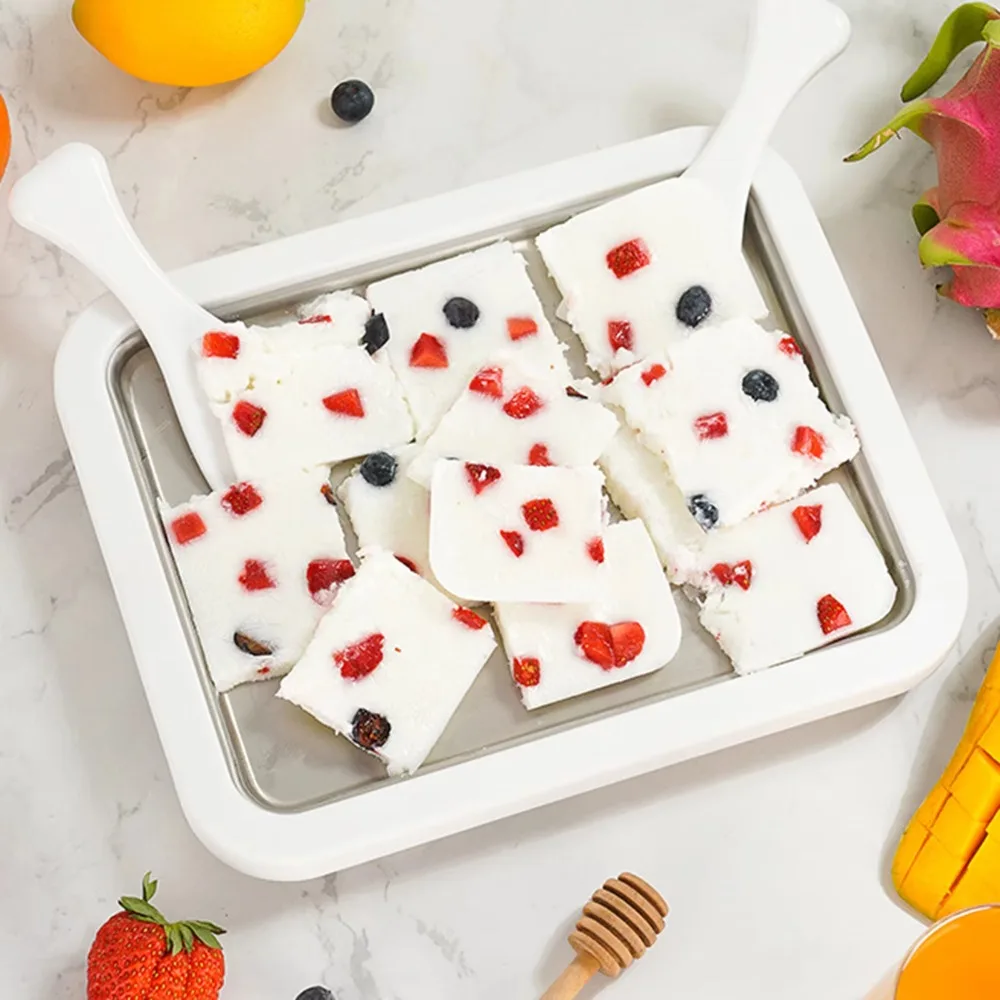 304 Stainless Steel Ice Cream Roll Maker Rectangular with Shovel Freezing Yogurt Maker Deepened Sorbet Maker Home