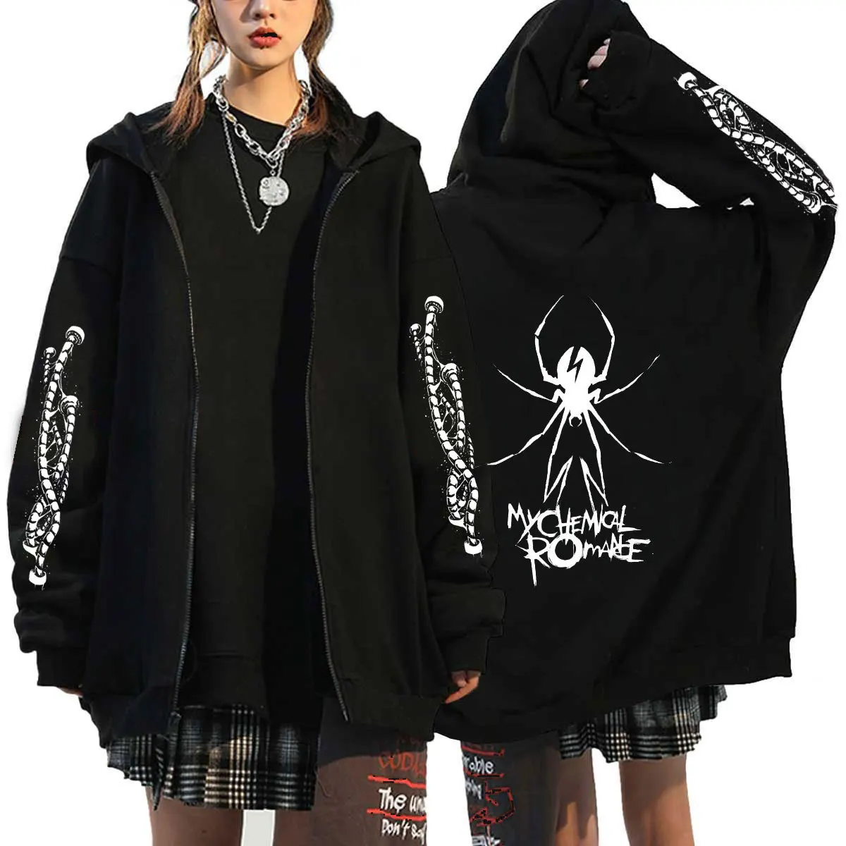 Autumn Zip Up Jacket Gothic Zip Plus Size Hoodie Streetwear Men Women Harajuku Unisex Casual Sweat shirts