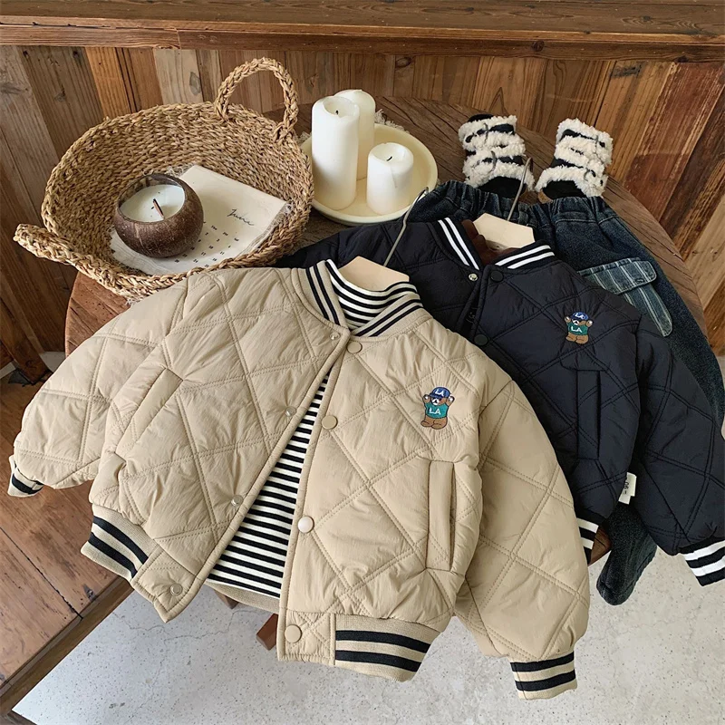 Boys Coat Jacket Cotton Windbreak 2024 Stripe Warm Plus Thicken Spring Autumn High Quality Children\'s Clothing