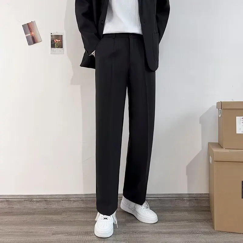 

Bla Straight Leg Ice Silk West Pants Dra High-End Korean Faion Cool Sle Lightweight Summer Thin Men's Trousers