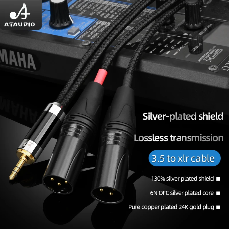 ATAUDIO Hifi 3.5mm to 2XLR Male Audio Cable High Quality 6N OFC Silver Plated Stereo 3.5 Jack to XLR Cable for Amplifier Speaker