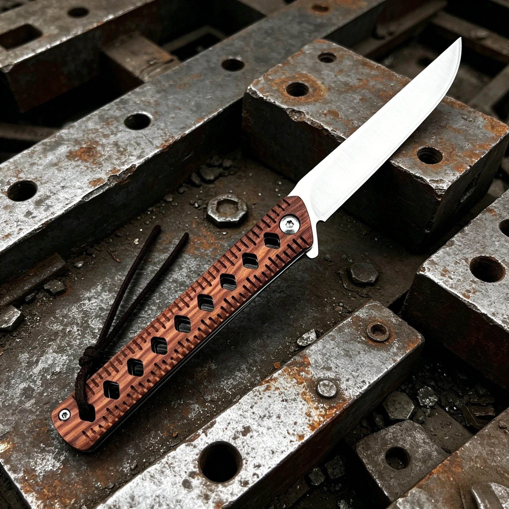 Cuchillo plegable para acampar al aire libre: hoja de acero D2, mango de palisandro, compañero versátil para pesca y senderismo, regalo ideal para hombres