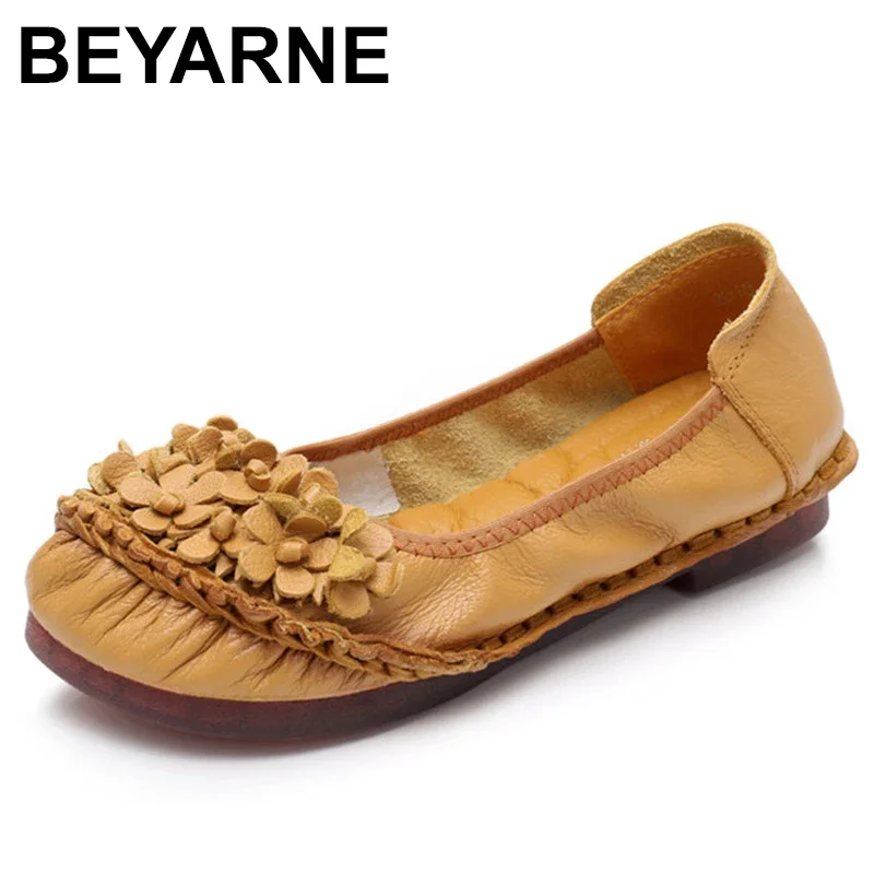 

BEYARNEWomen Flats Handmade Casual Women Shoes Woman Flower Genuine Leather Flat Shoes Ballet Flats Women LoafersE793