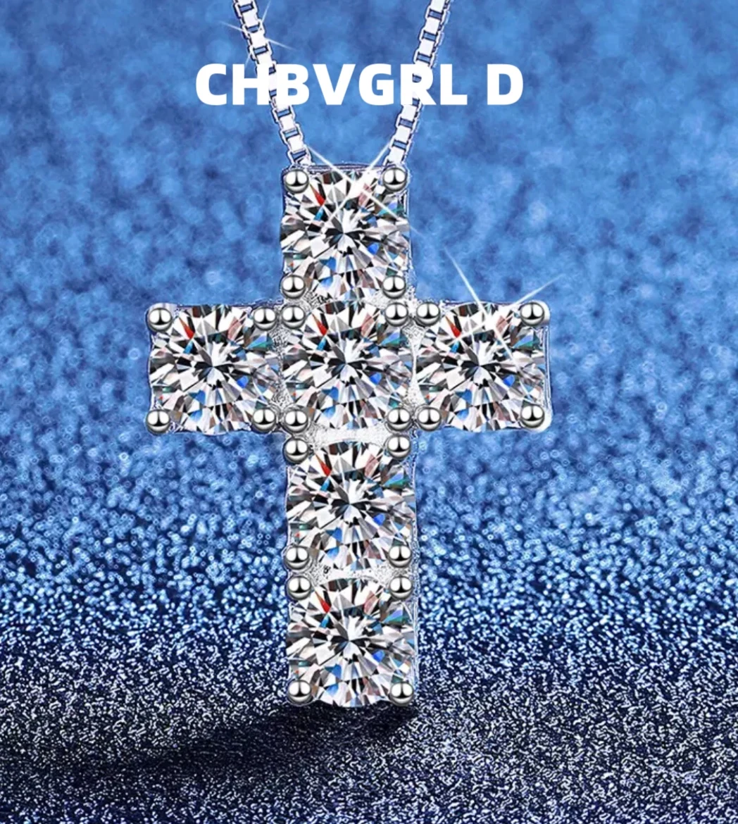 

[As Desired] 3-carat cross necklace set with moissanite, sterling silver S925, unique, high-end choker necklace with moissanite