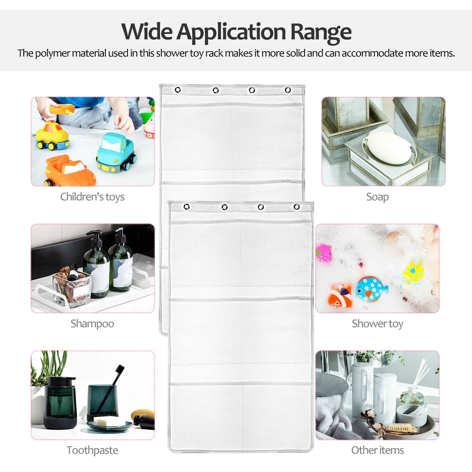 

2 pcs Mesh Bathroom Organizers Hanging Storage Bags With Hooks Pp Material 6 Pockets Shower Hanging Organizer For Bath