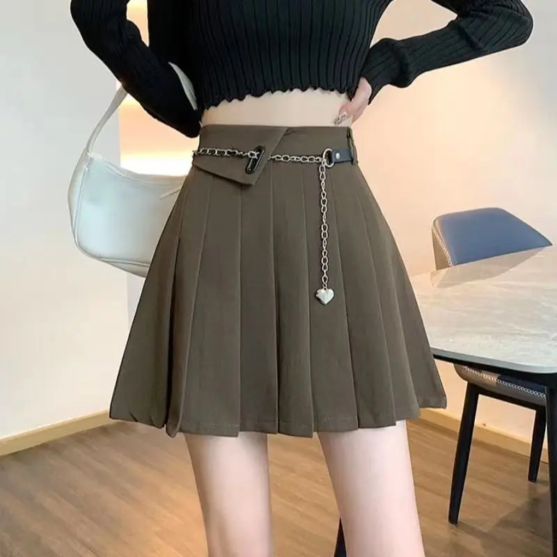 2023 New Summer Fashion Trend Tie Up High Waist Slimming Casual Age Reducing Versatile Solid Color Women's A-line Pleated Skirt