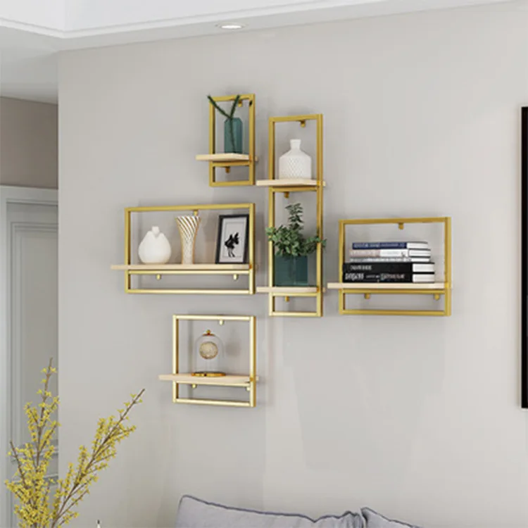 

Nordic background wall hanger display stand rack gold wrought iron loft decoration rack storage