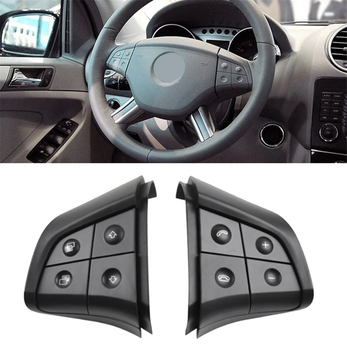 Tombol Sakelar Kontrol Roda Kemudi Mobil 4 Kunci untuk Mercedes Benz W164 ML GL B/R-CLass 2006-2009 W251 Kenop Utama Hitam—L49A