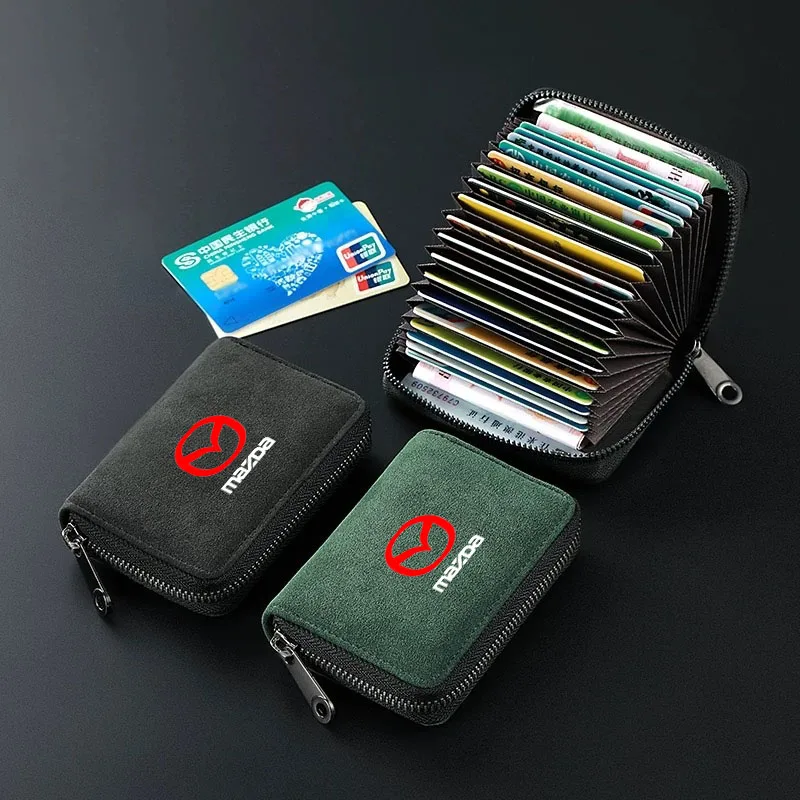Leather Card Holder Zipper Wallet Solid Coin Purse Accordion Design Credit Card Bags for Mazda 3 6 CX5 2 CX3 CX9 MX5 RX8 Axela
