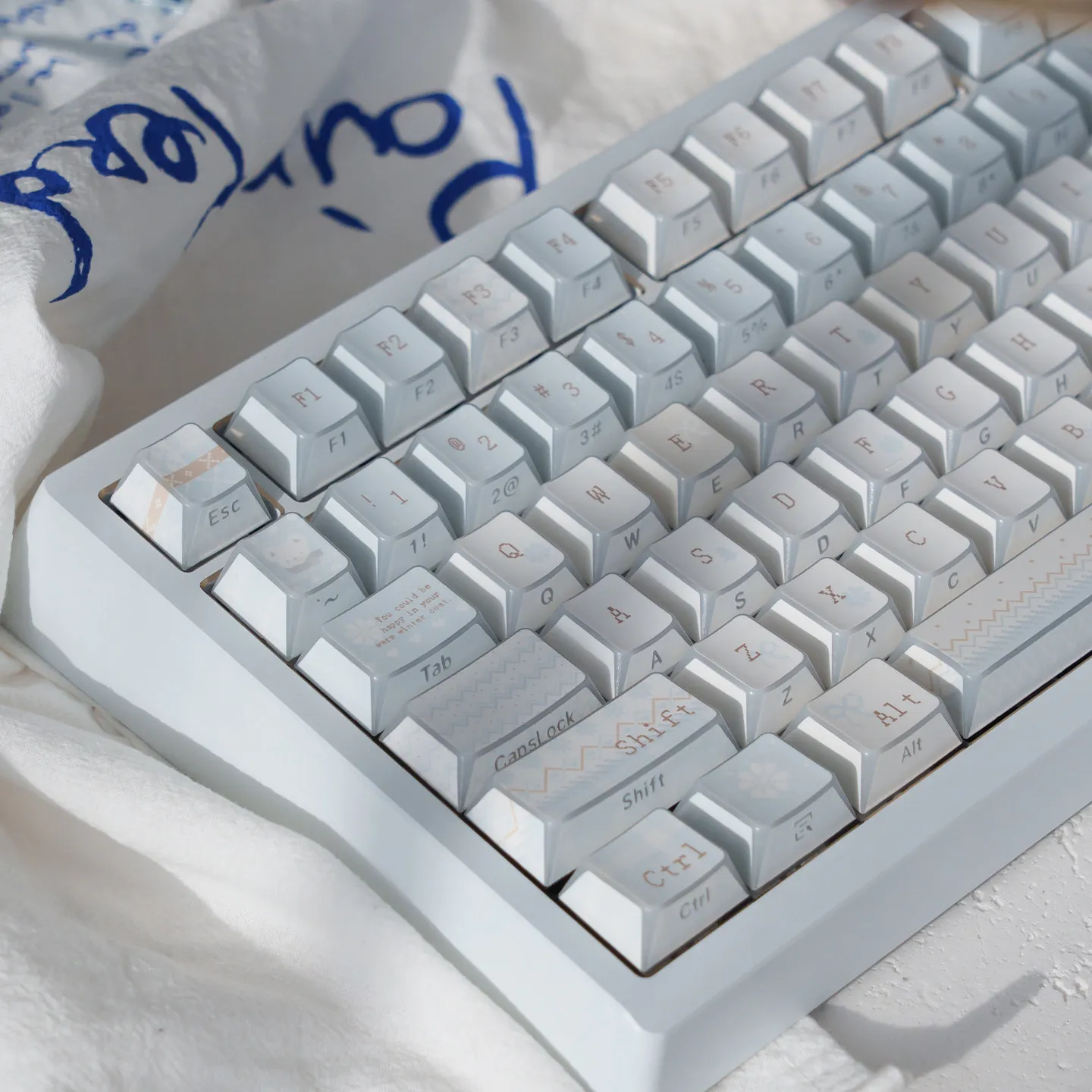 Winter Letter Shadow Keycaps Dye-Sub Cherry Profile PBT Keycaps Blue Custom For MX 64/75/87/96/104 Mechanical Keyboard