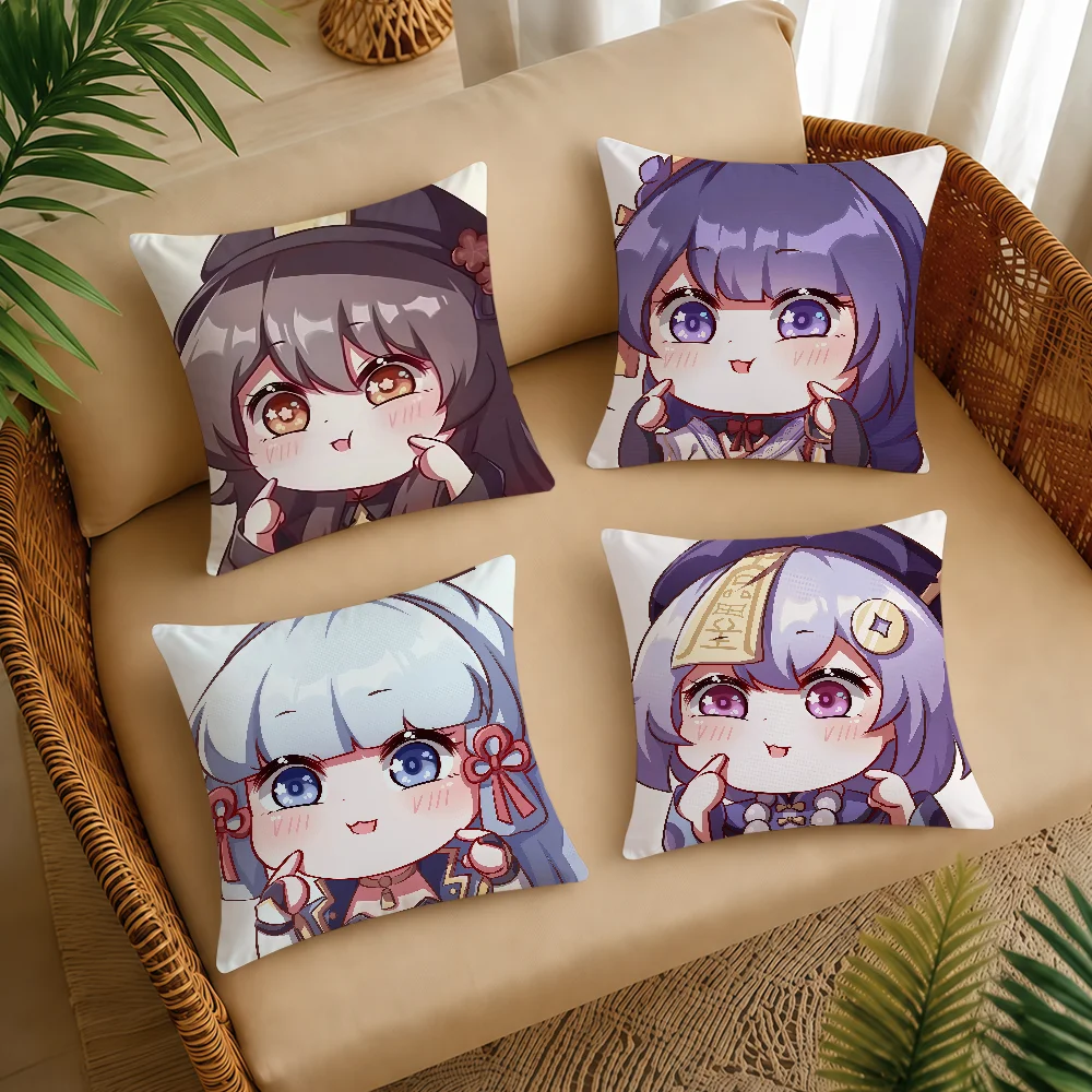 Poke Face Genshin Impact Q-version Game Cushion Cover Square Decorative Throw Pillow Case Sofa Bed Living Room Anniversary Gifts