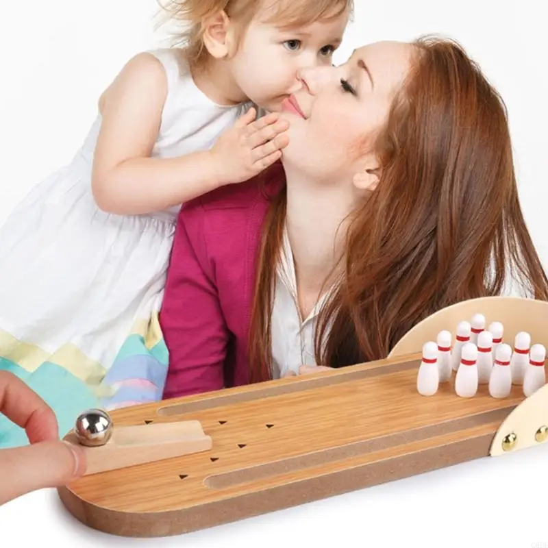 Image 4: G6de Mini Bowling Game Set, Wooden Tabletop Mini Bowling Game Set, mini jeu bureau