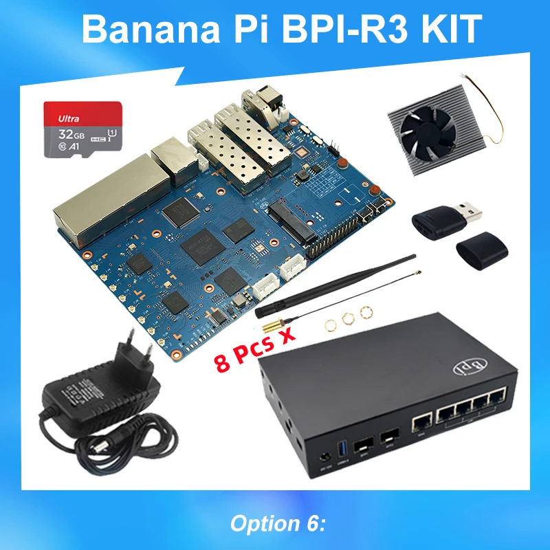 Banaan Pi BPI-R3 Kit Mediatek Mt7986 2Gb Ram 8G Emmc 5gbe Network Sfp 2.5gbe Openwrt Soft Router Board Met Behuizing Voeding