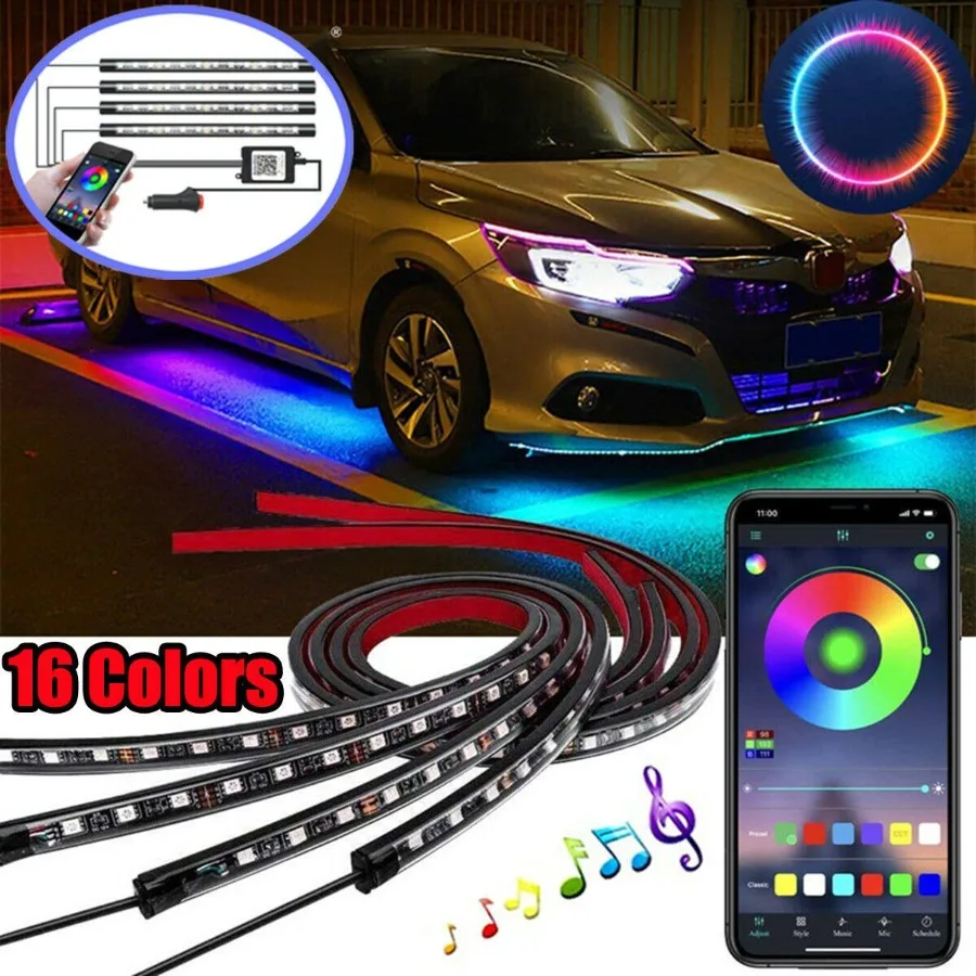 

Авто светодиодный RGB внутренний атмосферный светильник, лампа для ног с беспроводным USB-пультом дистанционного управления музыкой, несколько режимов для автомобиля