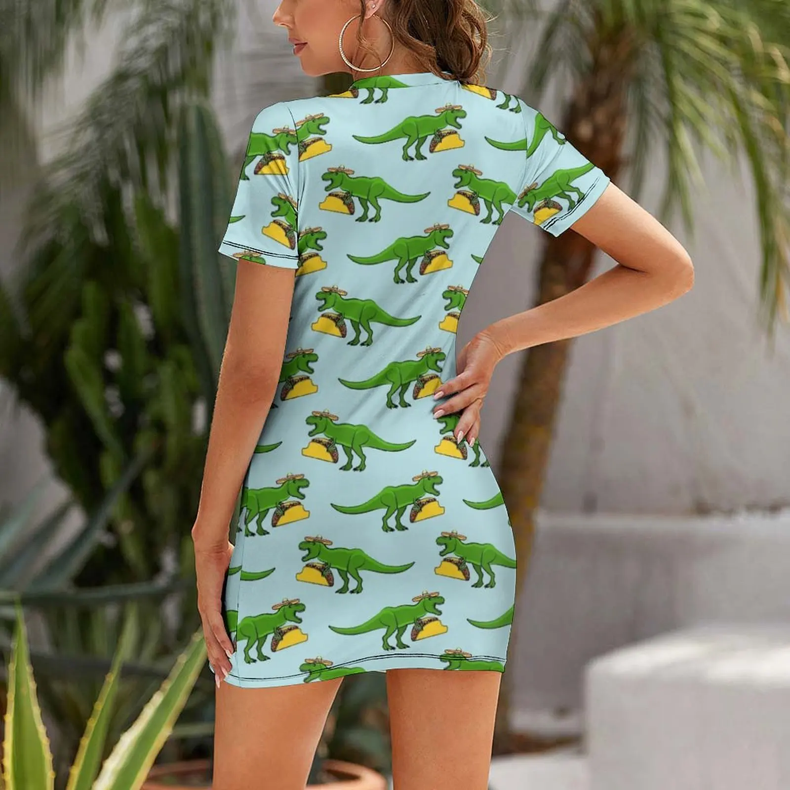 Tyrannosaurus rex eating tacos Short Sleeved Dress dresses women summer 2025 Women's long dress Dress